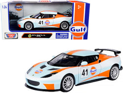 Lotus Evora GT4 #41 "Gulf Oil" Light Blue with White and Orange Stripes 1/24 Diecast Model Car by Motormax