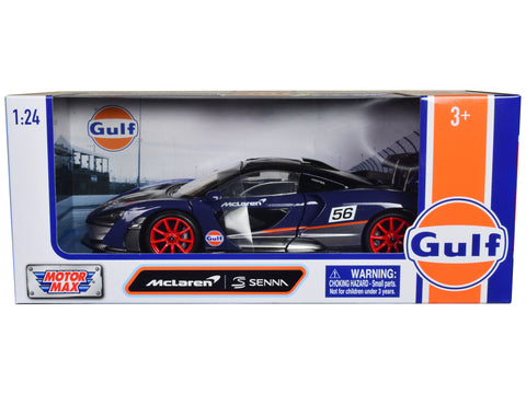McLaren Senna #56 Dark Blue and Silver with Orange Stripes "Gulf Oil" 1/24 Diecast Model Car by Motormax