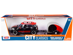 Mini Cooper S Countryman with Travel Trailer Black and Red "City Classics" Series 1/24 Diecast Model Car by Motormax