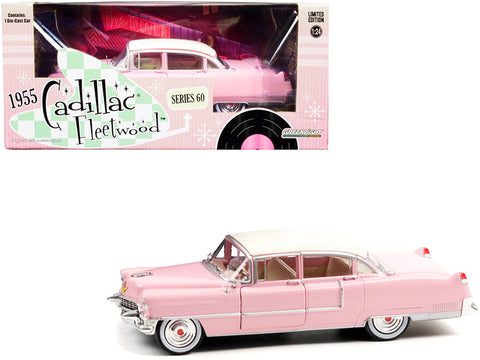 1955 Cadillac Fleetwood Series 60 Pink with White Top 1/24 Diecast Model Car by Greenlight