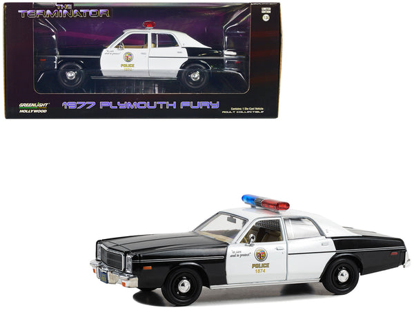 1977 Plymouth Fury Black and White "Metropolitan Police" "The Terminator" (1984) Movie "Hollywood" Series 1/24 Diecast Model Car by Greenlight