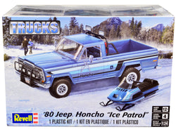 1980 Jeep Honcho Pickup Truck "Ice Patrol" with Snowmobile Plastic Model Kit (Skill Level 4) 1/24 Scale Model by Revell