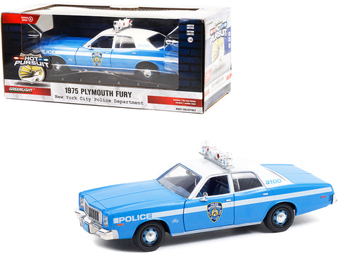 1975 Plymouth Fury Light Blue with White Top "New York City Police Department - NYPD" "Hot Pursuit" Series 1/24 Diecast Model Car by Greenlight