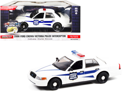 2008 Ford Crown Victoria Police Interceptor White with Dark Blue Stripes "Indiana State Police" "Hot Pursuit" Series 1/24 Diecast Model Car by Greenlight
