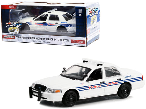 2008 Ford Crown Victoria Police Interceptor White with Blue Stripes "Detroit Police" (Michigan) "Hot Pursuit" Series 1/24 Diecast Model Car by Greenlight