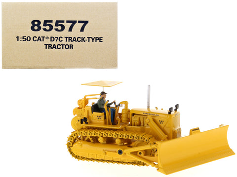 CAT Caterpillar D7C Track-Type Tractor Dozer Yellow with Operator "Vintage Series" 1/50 Diecast Model by Diecast Masters