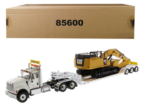 International HX520 Tandem Tractor White with XL 120 Lowboy Trailer and CAT Caterpillar 349F L XE Hydraulic Excavator (2 Piece Set) 1/50 Diecast Models by Diecast Masters