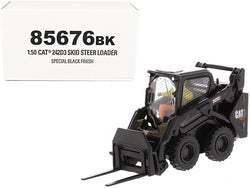 CAT Caterpillar 242D3 Skid Steer Loader with Work Tools and Operator Special Black Paint High Line Series 1/50 Diecast Model by Diecast Masters