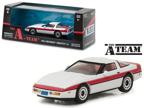 1984 Chevrolet Corvette C4 White with Red Stripe "The A-Team" (1983-1987) TV Series 1/43 Diecast Model Car by Greenlight