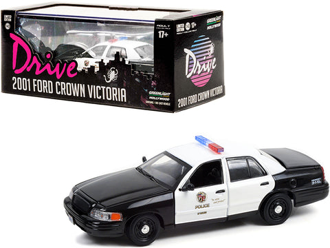 2001 Ford Crown Victoria Police Interceptor Black and White "Los Angeles Police Department - (LAPD)" "Drive" (2011) Movie 1/43 Diecast Model Car by Greenlight