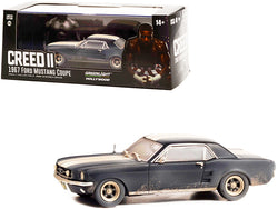 1967 Ford Mustang Coupe Matte Black with White Stripes (Weathered) (Adonis Creed's) "Creed II" (2018) Movie 1/43 Diecast Model Car by Greenlight