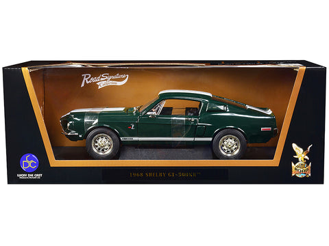 1968 Shelby GT500 KR Dark Green with White Stripes 1/18 Diecast Car Model by Road Signature