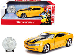 2006 Chevrolet Camaro Concept Yellow Bumblebee with Robot on Chassis and Collectible Metal Coin "Transformers" Movie 1/24 Diecast Model Car by Jada