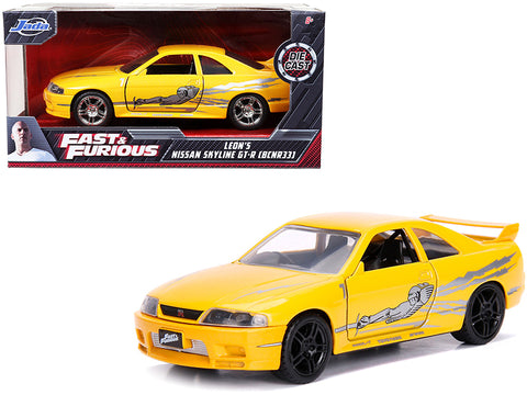Leon's Nissan Skyline GT-R (BCNR33) Yellow Metallic with Graphics "Fast & Furious" Series 1/32 Diecast Model Car by Jada