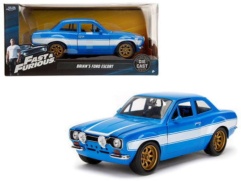 1970 Brian's Ford Escort Blue with White Stripes "Fast & Furious" Movie 1/24 Diecast Model Car by Jada
