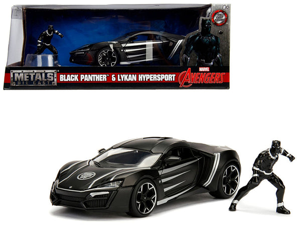Lykan Hypersport Black with Black Panther Diecast Figure "Avengers" "Marvel" Series 1/24 Diecast Model Car by Jada