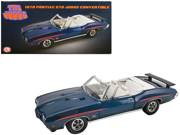 1970 Pontiac GTO Judge Convertible Atoll Blue Metallic with Graphics and White Interior Limited Edition to 432 pieces Worldwide 1/18 Diecast Model Car by ACME