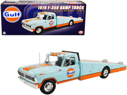 1970 Ford F-350 Ramp Truck Light Blue with Orange Stripes "Gulf Racing Team" 1/18 Diecast Model by ACME