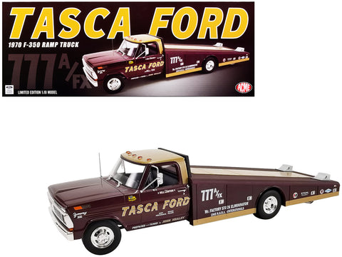 1970 Ford F-350 Ramp Truck Burgundy and Gold "Tasca Ford" Limited Edition to 500 pieces Worldwide 1/18 Diecast Model by ACME