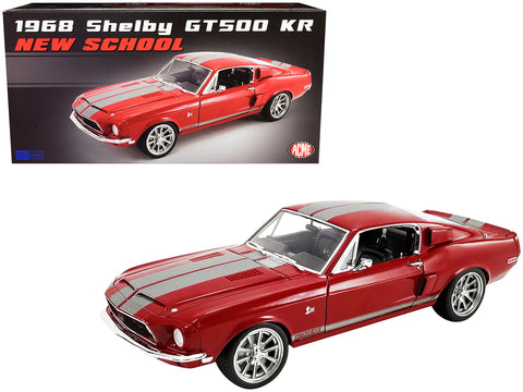 1968 Ford Mustang Shelby GT500 KR Restomod Candy Apple Red with Silver Metallic Stripes "New School" Limited Edition to 1254 pieces Worldwide 1/18 Diecast Model Car by ACME