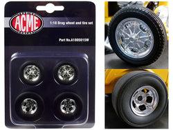 Chrome Drag Wheels and Tires (4 Piece Set) from a 1932 Ford "3 Window" 1/18 by Acme