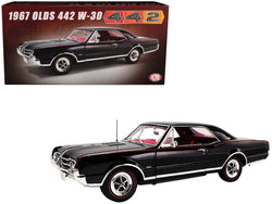 1967 Oldsmobile 442 W-30 Ebony Black with Red Interior Limited Edition to 690 pieces Worldwide 1/18 Diecast Model Car by ACME