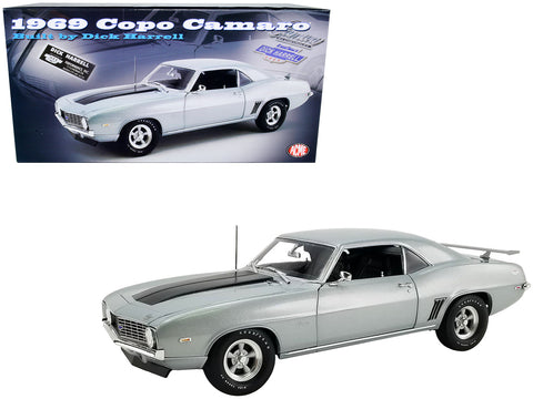 1969 Chevrolet COPO Camaro Cortez Silver Metallic with Black Hood Stripes Built by Dick Harrell Limited Edition to 1,128 pieces Worldwide 1/18 Diecast Model Car by ACME