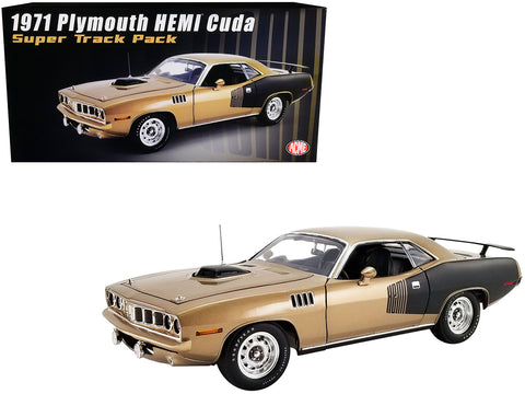 1971 Plymouth Hemi Barracuda "Super Track Pack" Gold Leaf Metallic and Matte Black Limited Edition to 912 pieces Worldwide 1/18 Diecast Model Car by ACME