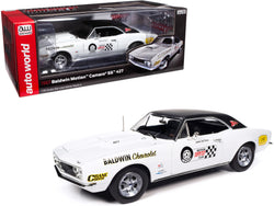 1967 Chevrolet Camaro SS Baldwin Motion Joel Rosen "Motion Supercar Club" White with Black Vinyl Top and Graphics 1/18 Diecast Model Car by Autoworld