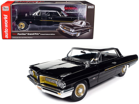 1962 Pontiac Grand Prix "Fireball Roberts Edition" Starlight Black with Gold Stripes 1/18 Diecast Model Car by Autoworld