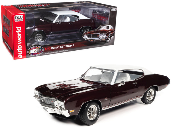 1970 Buick GS Stage 1 Burgundy Mist Metallic with White Top and Interior "Muscle Car & Corvette Nationals" (MCACN) 1/18 Diecast Model Car by Autoworld