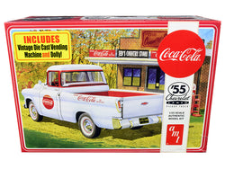 1955 Chevrolet Cameo Pickup Truck "Coca-Cola" with Vintage Vending Machine and Dolly Plastic Model Kit (Skill Level 3) 1/25 Scale Model by AMT