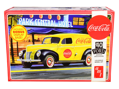 1940 Ford Sedan Delivery Van "Coca-Cola" with Display Base Plastic Model Kit (Skill Level 3) 1/25 Scale Model by AMT
