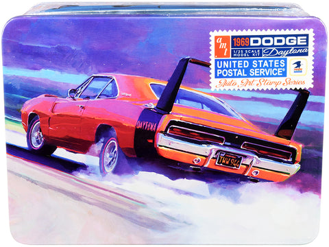 1969 Dodge Charger Daytona "USPS" (United States Postal Service) Themed Collectible Tin Plastic Model Kit (Skill Level 2) 1/25 Scale Model by AMT
