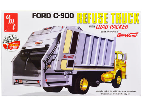 Ford C-900 GarWood Refuse Garbage Truck with Load-Packer Plastic Model Kit (Skill Level 3) 1/25 Scale Model by AMT