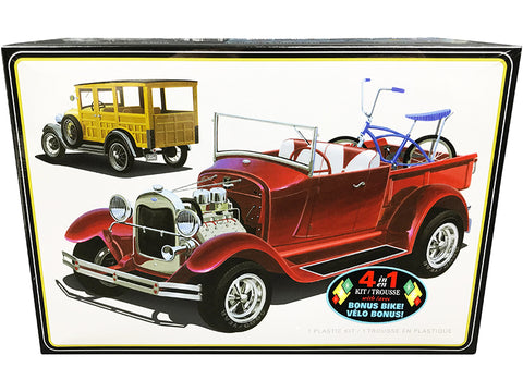 1929 Ford Woody Pickup 4-in-1 Plastic Model Kit with Bike 1/25 Scale Model by AMT