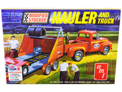 1953 Ford Pickup Truck with "Modified Stocker" Hauler "Gulf Oil" Plastic Model Kit (Skill Level 2) 1/25 Scale Model by AMT