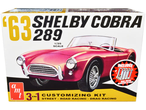 1963 Shelby Cobra 289 3 in 1 Plastic Model Kit (Skill Level 2) 1/25 Scale Model by AMT