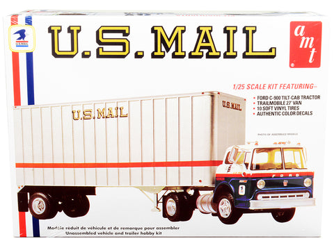 Ford C900 Truck Tractor with Trailer "U.S. Mail" Plastic Model Kit (Skill Level 3) 1/25 Scale Model by AMT