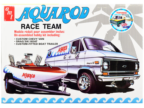 Chevrolet Custom Van with Drag/Ski Boat and Trailer "Aqua Rod Race Team" Plastic Model Kit (Skill Level 2) 1/25 Scale Model by AMT