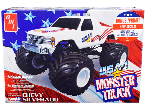 Chevrolet Silverado "USA-1" Monster Truck Plastic Snap Model Kit (Skill Level 1) 1/32 Scale Model by AMT