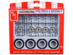 Wire Wheels and Whitewall Tires (4 Piece Set) with bonus Continental Kit 5th Wheel for 1/25 Scale Models by AMT