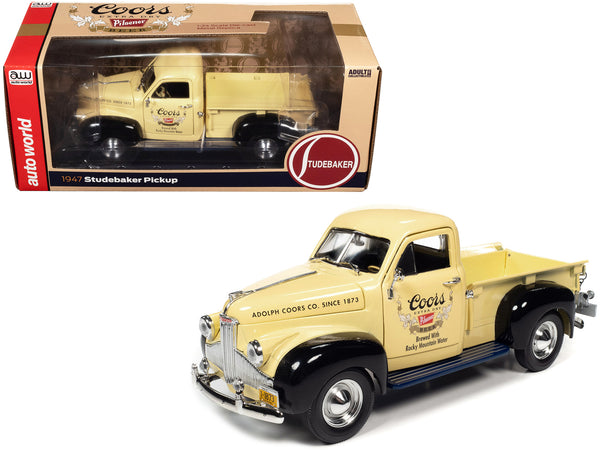 1947 Studebaker Pickup Truck Cream and Black "Coors Pilsner" 1/24 Diecast Model by Autoworld