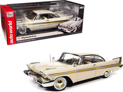 1957 Plymouth Fury Sand Dune White with Gold Accents 1/18 Diecast Model Car by Autoworld