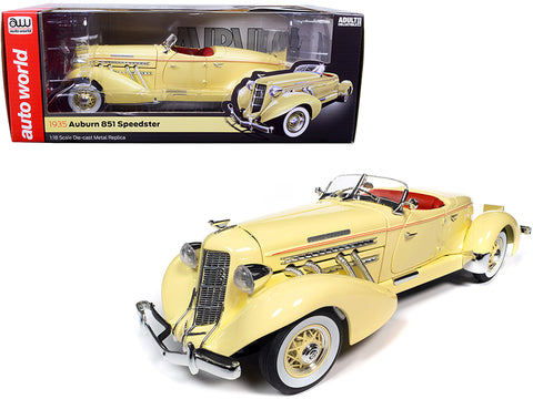 1935 Auburn 851 Speedster Cream with Red Interior 1/18 Diecast Model Car by Autoworld