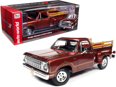 1979 Dodge Warlock II D100 Utiline Pickup Truck Canyon Red Metallic with Graphics 1/18 Diecast Model by Autoworld