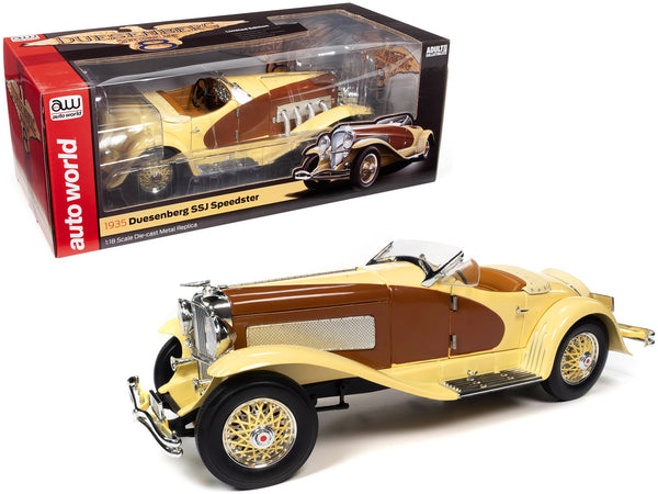 1935 Duesenberg SSJ Speedster Yukon Gold and Chocolate Brown 1/18 Diecast Model Car by Autoworld
