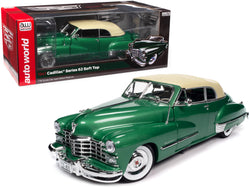 1947 Cadillac Series 62 Soft Top Ardsley Green Metallic with Tan Soft Top 1/18 Diecast Model Car by Autoworld