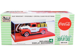 Collectible Acrylic Display Show Case with Red Plastic Base and 4 "Coca-Cola" Display Backdrops for 1/43 Scale Model Cars by Autoworld
