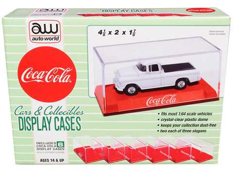 6 Collectible Acrylic Display Show Cases with Red Plastic Bases and 3 Different "Coca-Cola" Slogans for 1/64 Scale Models by Autoworld